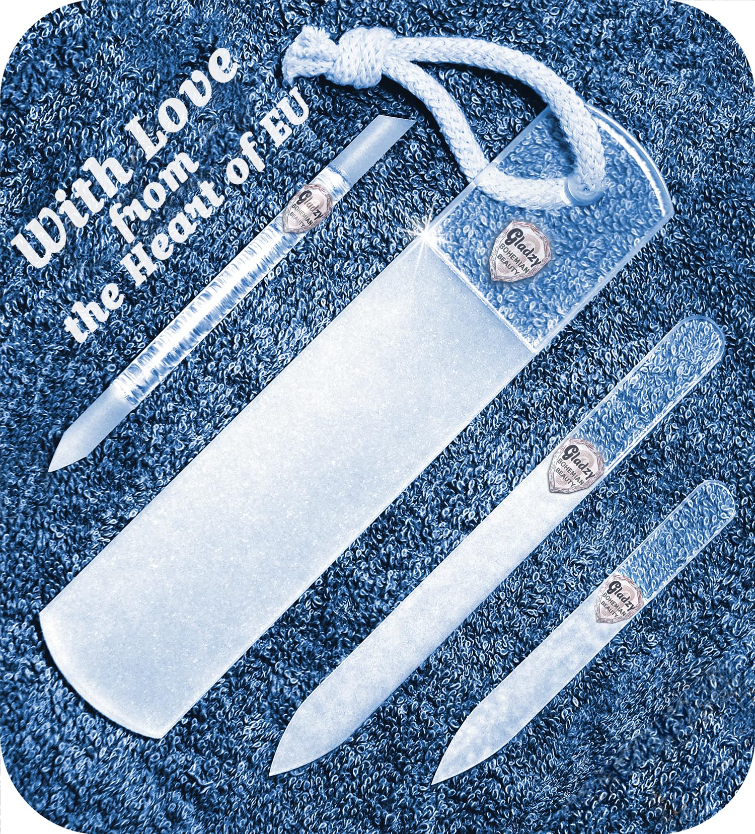 GLADZY lime à ongles en verre tchèque, double grain pour finition précise