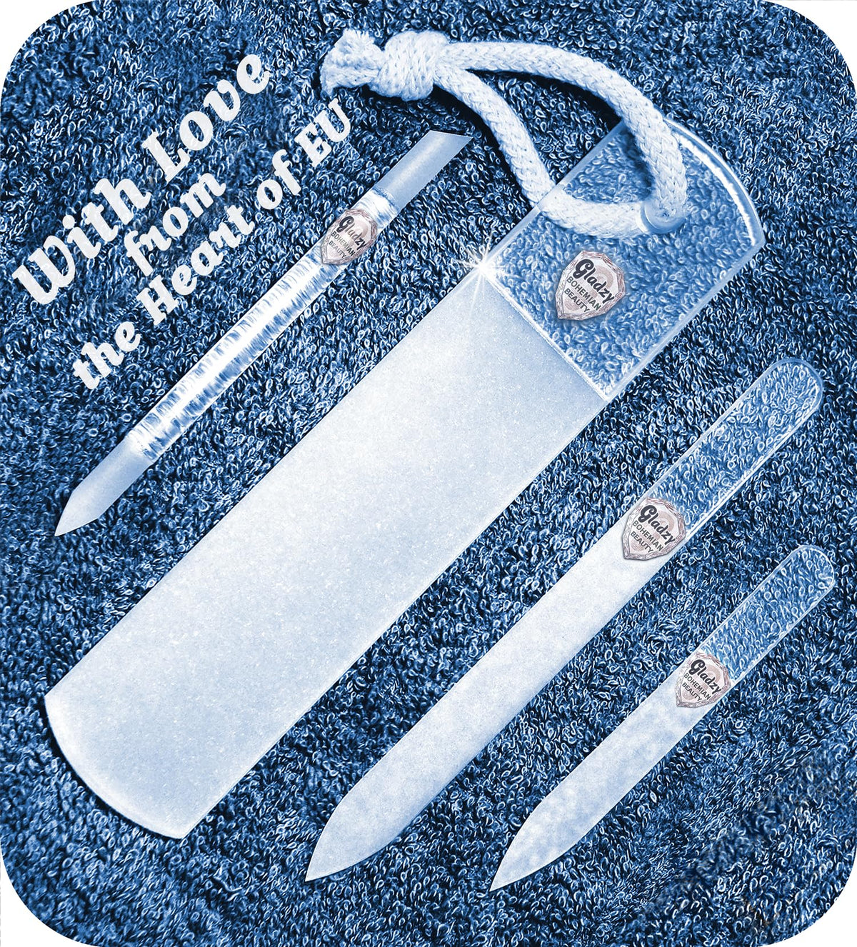 GLADZY lime à ongles en verre tchèque, double grain pour finition précise