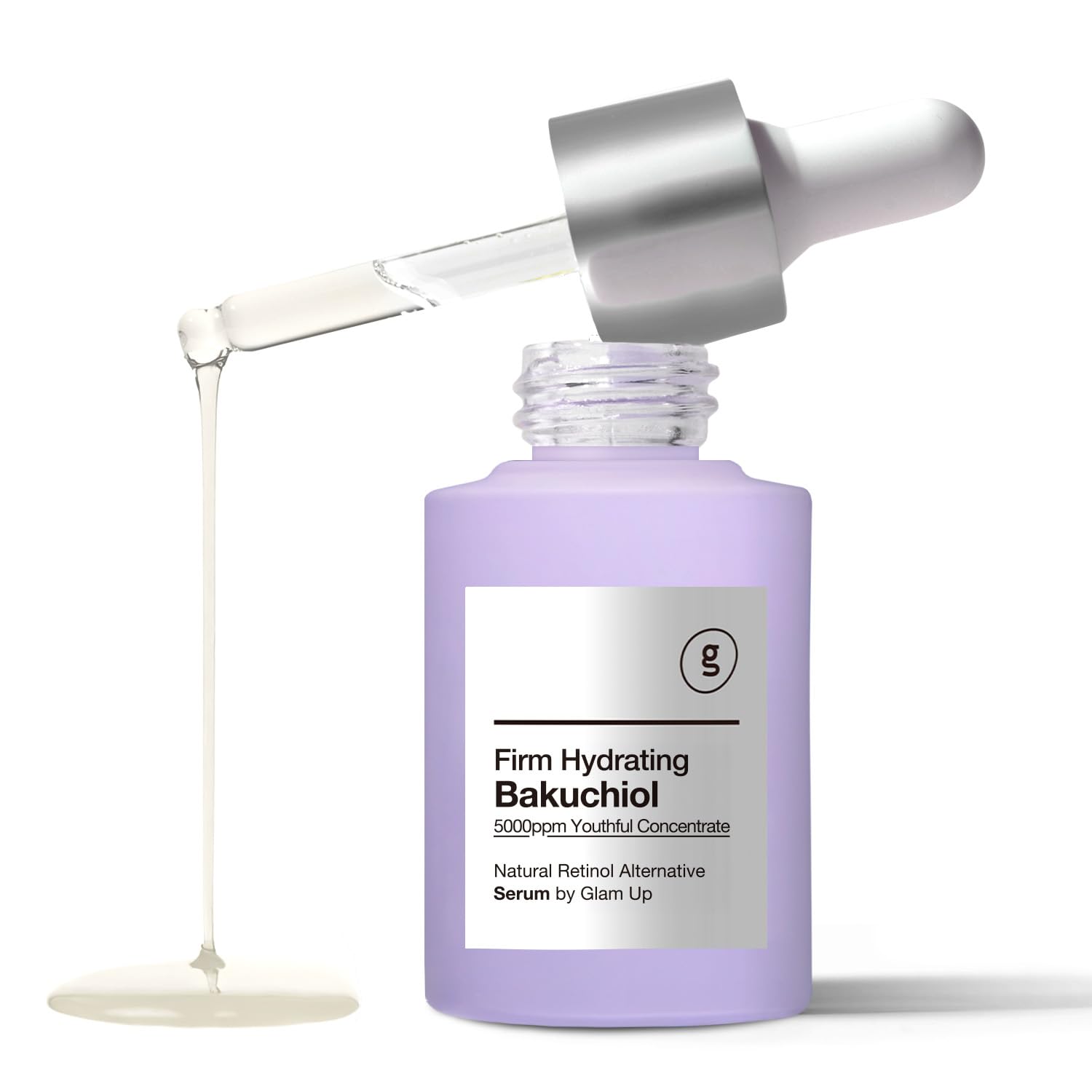 GLAM UP Bakuchiol Sérum — bouteille élégante, hydratation rapide et douceur du teint.