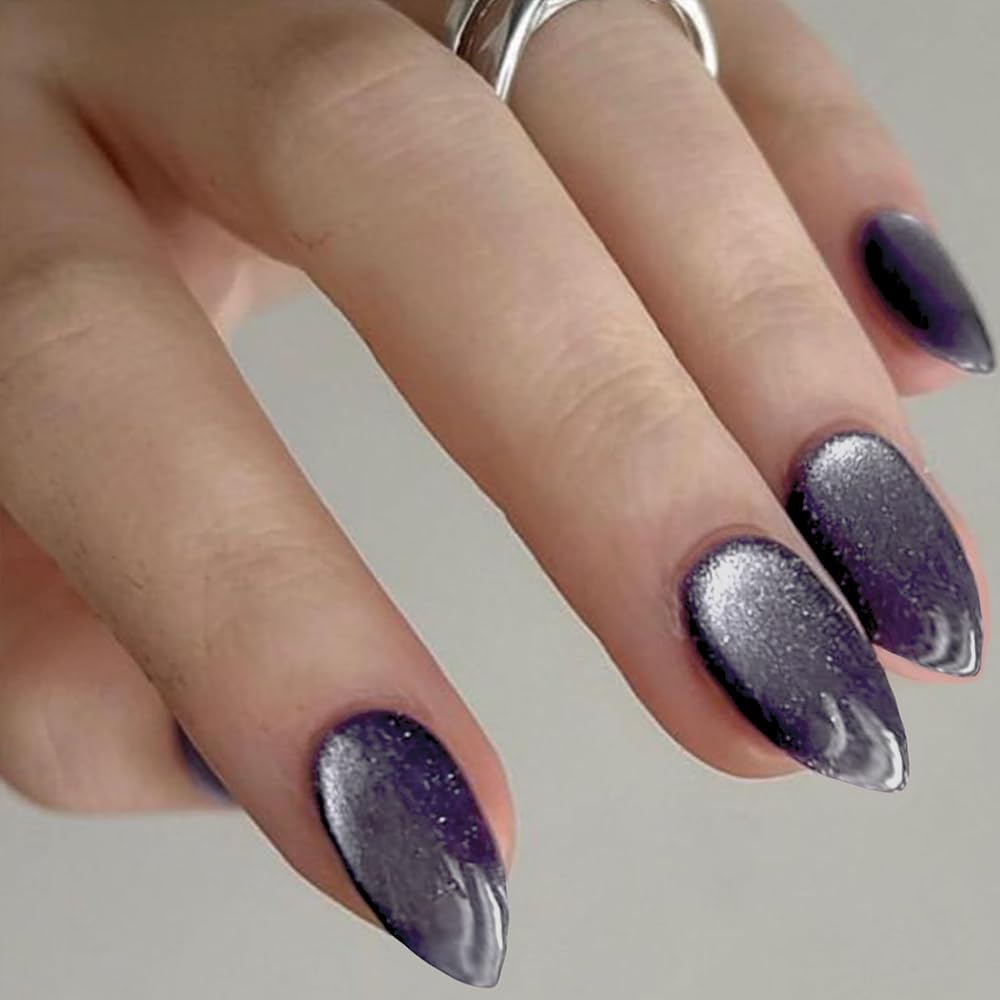 GLAMERMAID Black Aurora handmade jelly gel nails with ombre glow for party-ready fingertips.