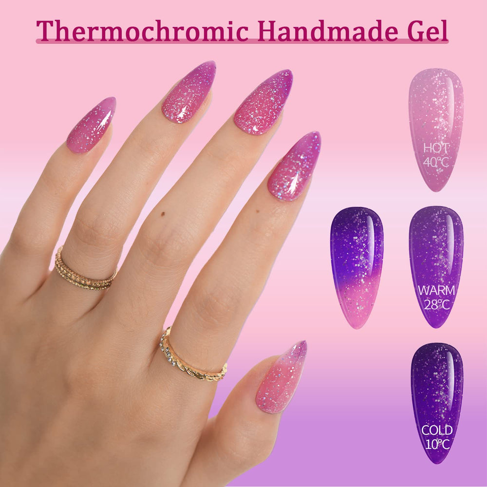 Glamermaid dégradé ombre changeante violet et rose sur ongles pour un look élégant