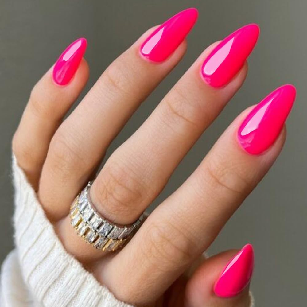 GLAMERMAID ongles pressés rose vif – fini gel translucide durable pour salon à domicile.