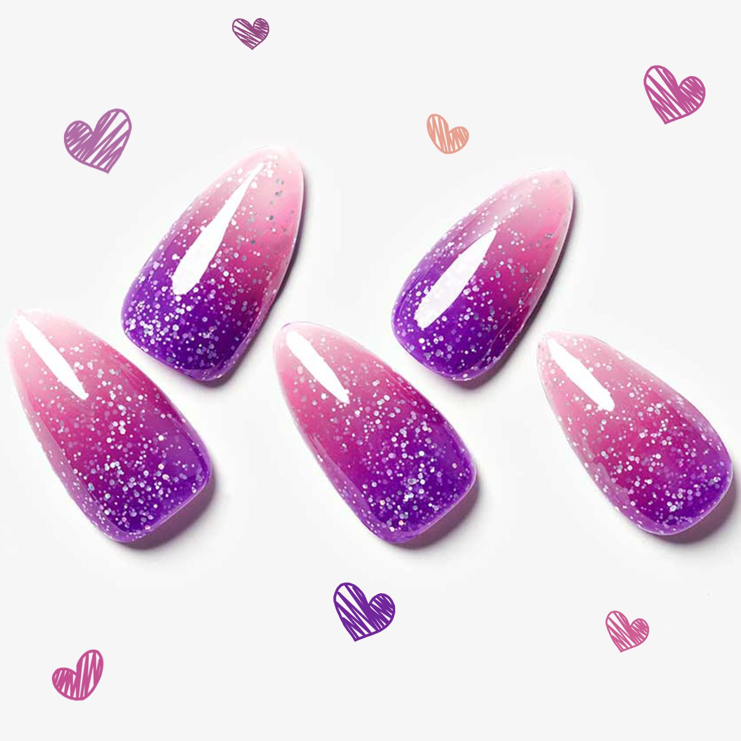 Glamermaid onglets autocollants thermo pourpre et rose dans coffret prêt à poser
