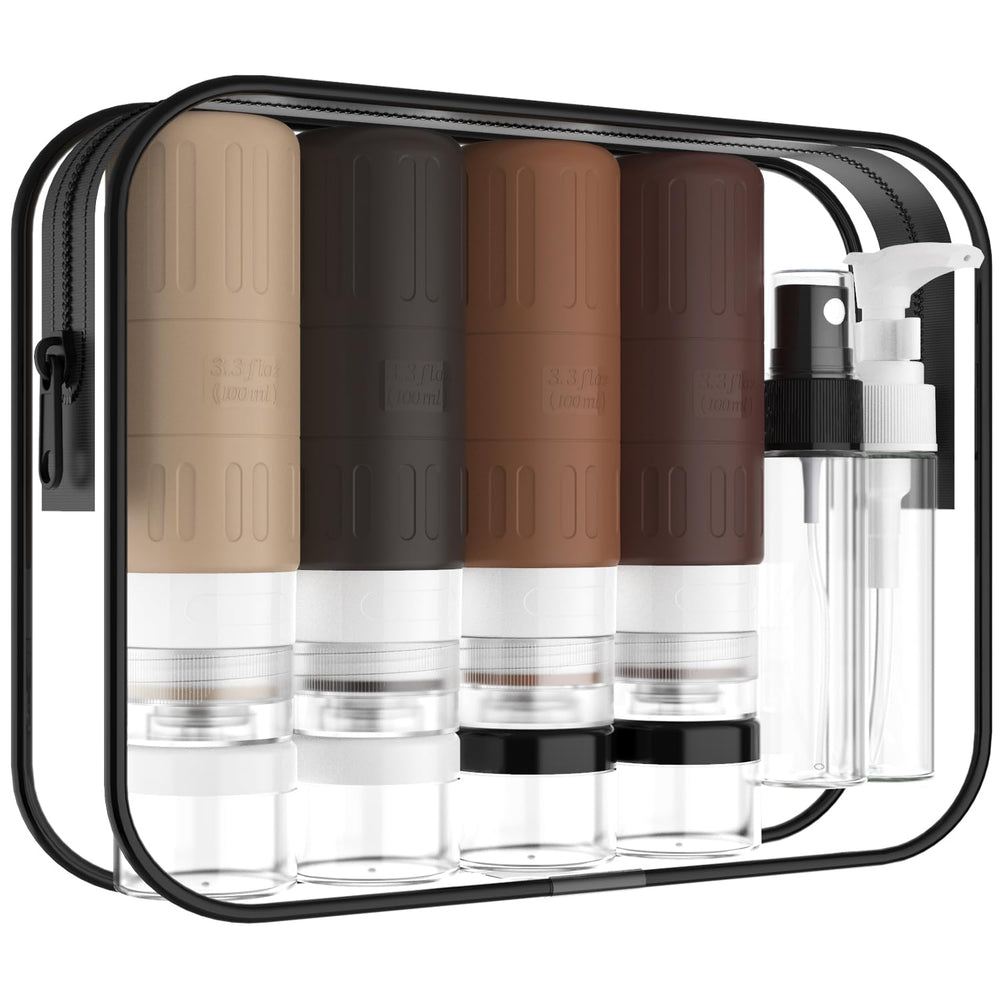 GLAMFIELDS Bouteilles voyage en silicone 99 ml, idéale pour transporter shampoing et après-shampoing en déplacement.