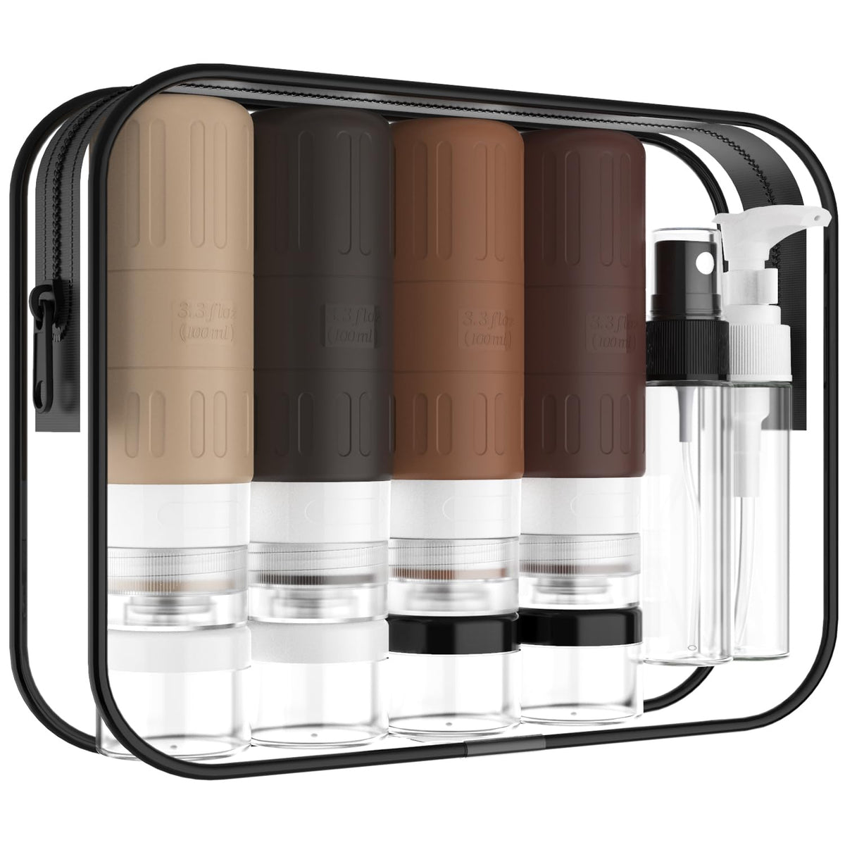 GLAMFIELDS Bouteilles voyage en silicone 99 ml, idéale pour transporter shampoing et après-shampoing en déplacement.