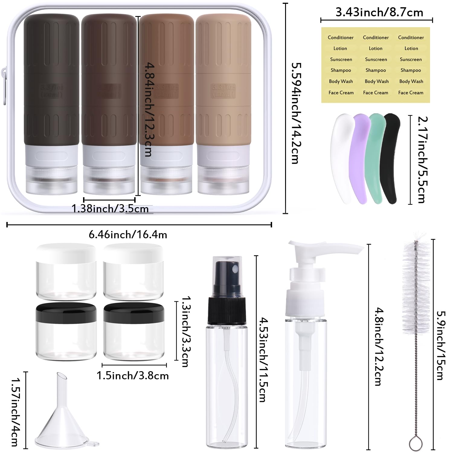 GLAMFIELDS Kit accessoires voyage 18 éléments, tout ce qu’il faut pour organiser vos affaires.