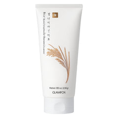 Glamfox Mousse nettoyante au riz et niacinamide — flacon montrant hydratation et éclat.