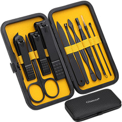 GLAMNE coffret manicure 10-en-1 avec étui jaune, pratique pour soins à domicile et en voyage