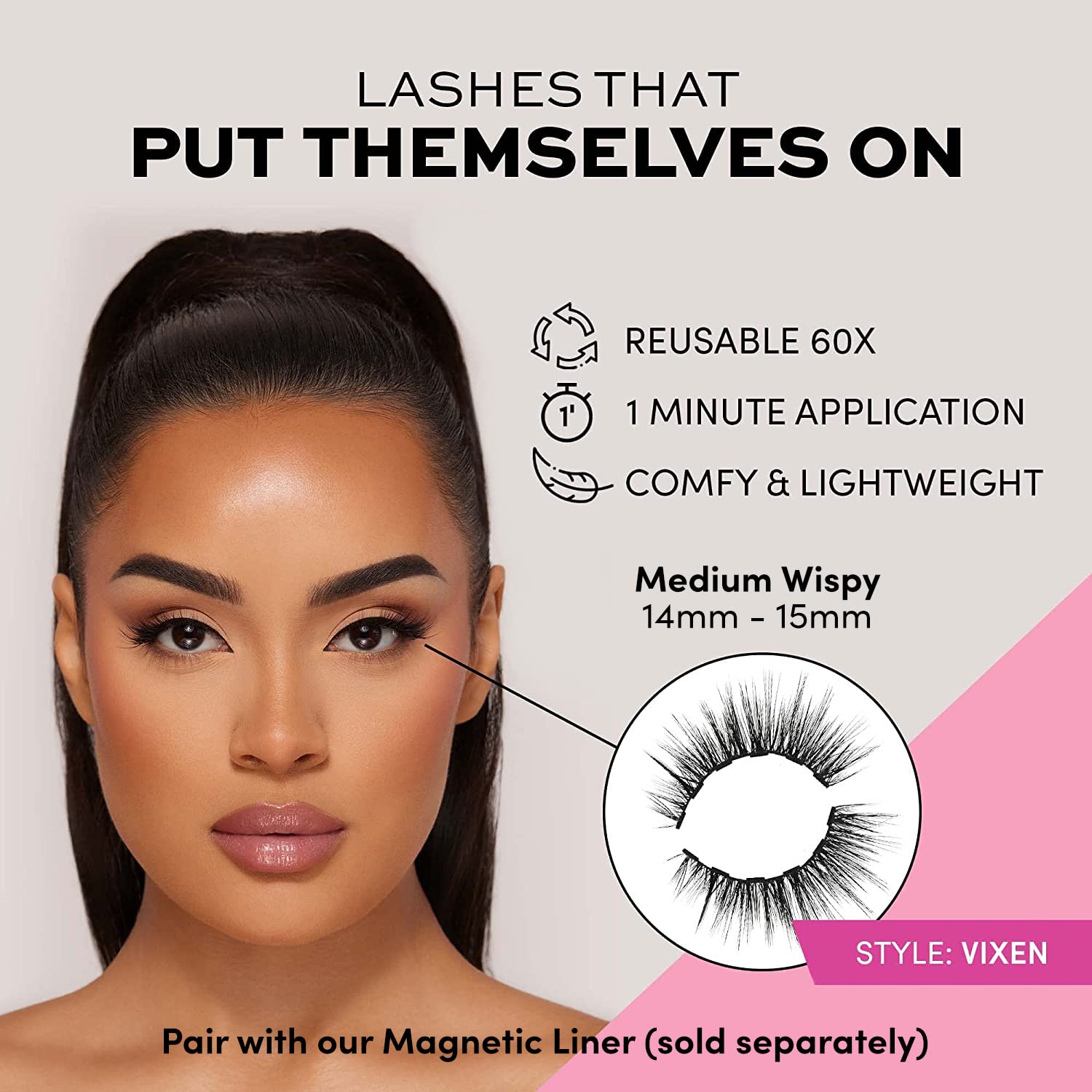 Cils vison synthétique Glamnetic Vixen pour un regard durable et léger.