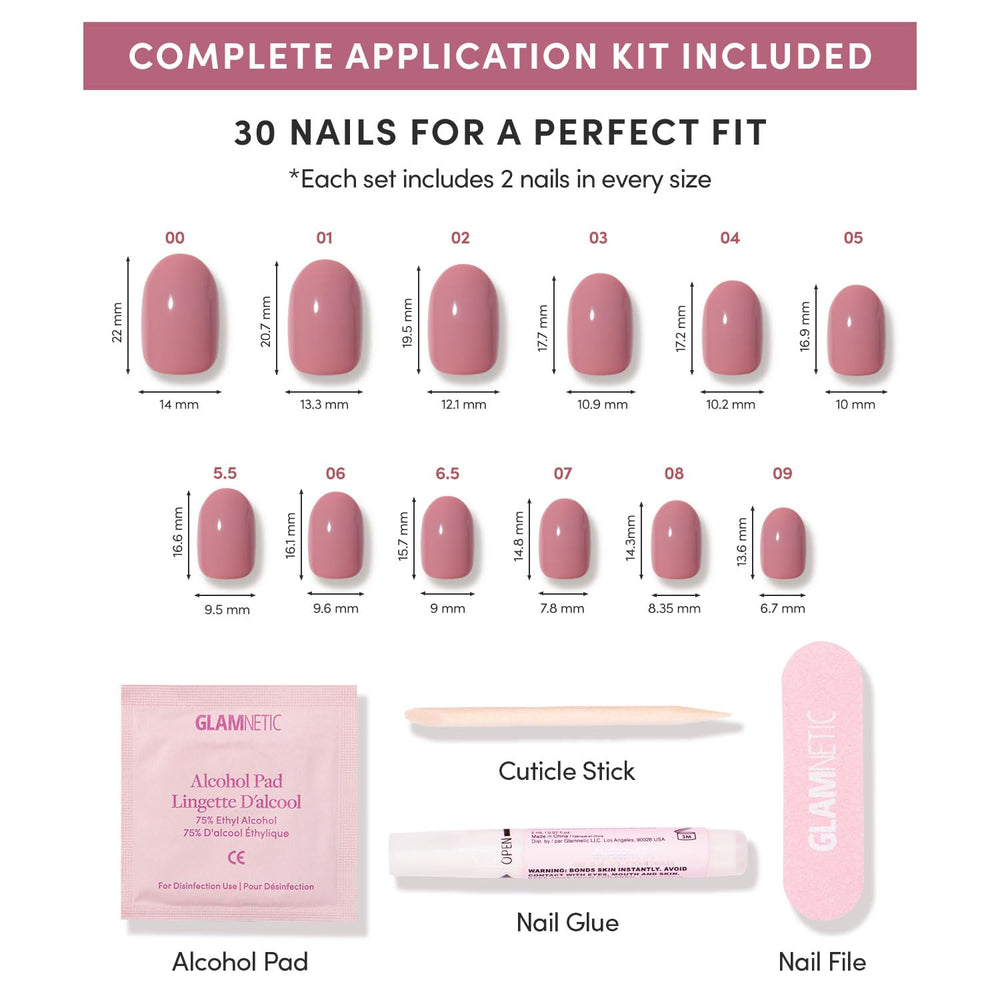 Glamnetic colle et outils d'application inclus pour pose fiable.