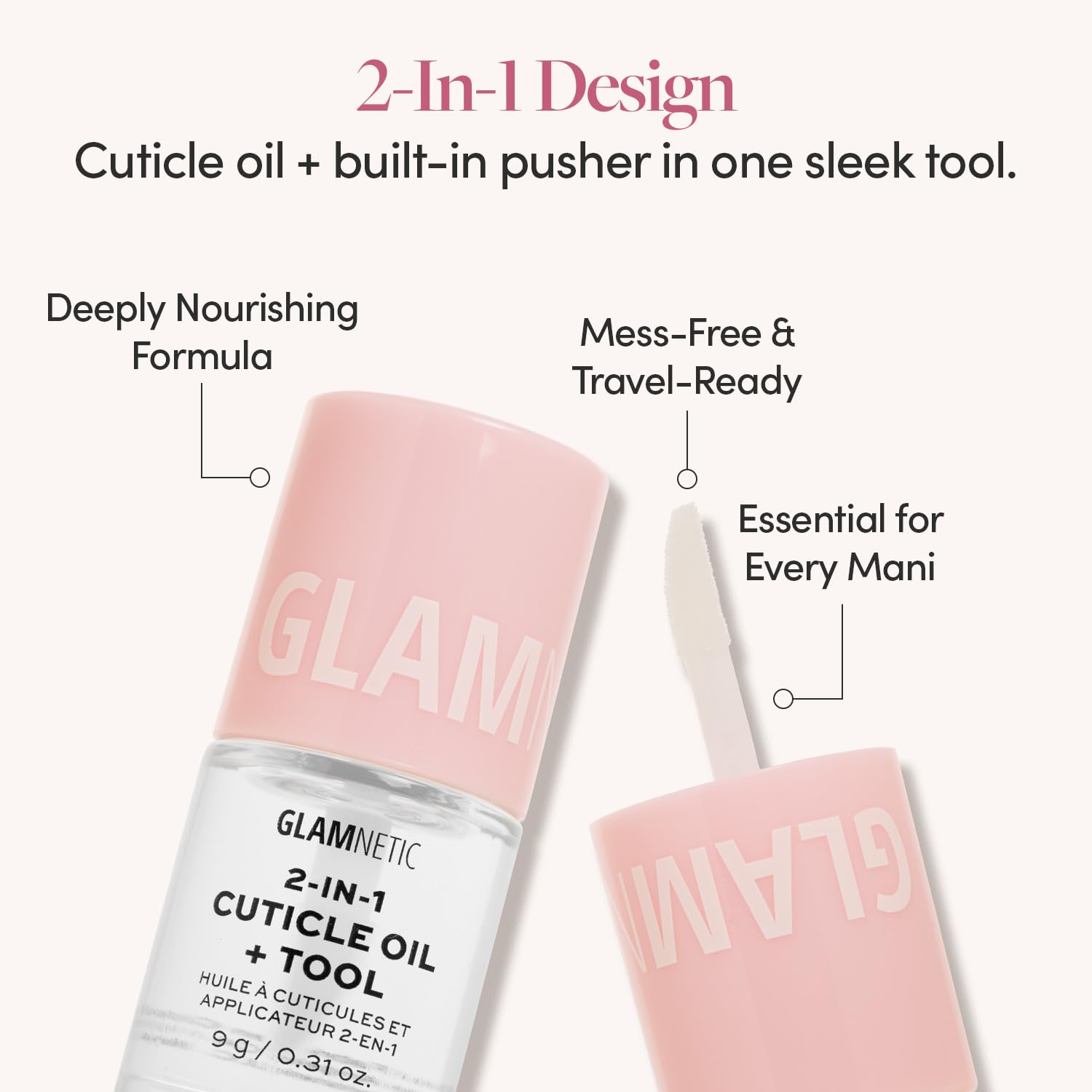 Close-up of Glamnetic cuticle oil applying to the cuticle.