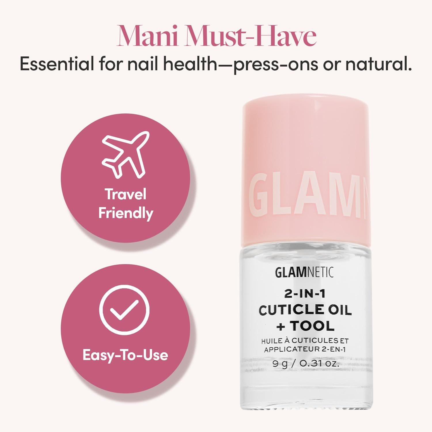 Overnight nail care routine with Glamnetic cuticle oil and tool.