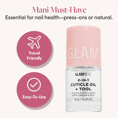 Overnight nail care routine with Glamnetic cuticle oil and tool.