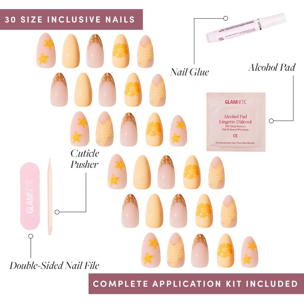 Glamnetic floral details nails showcase delicate patterns for summer-ready style.