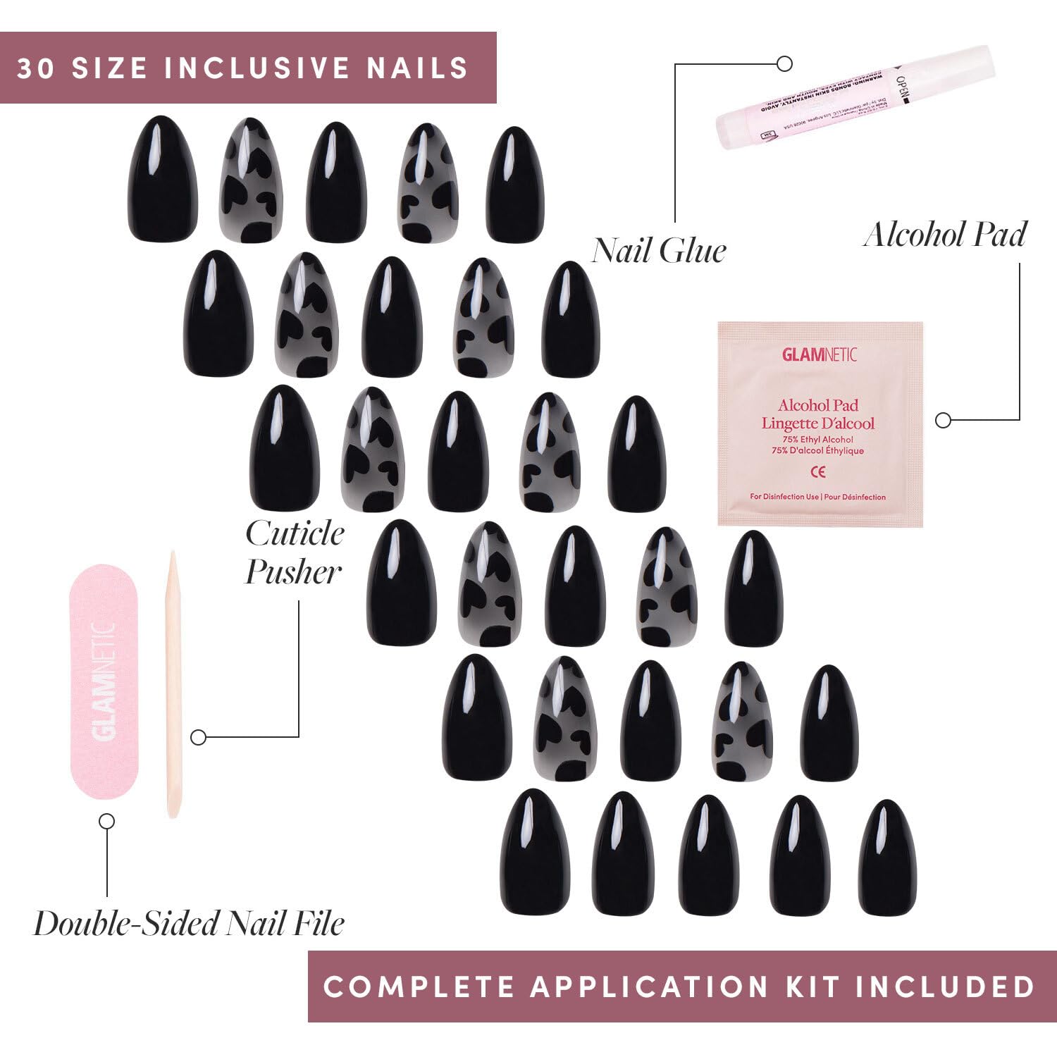 Glamnetic Love Me Not nails showcasing a glossy finish catching light.