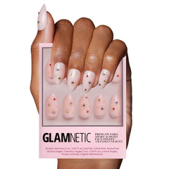 Glamnetic North Star nails with semi-transparent gems for luxe holiday sparkle