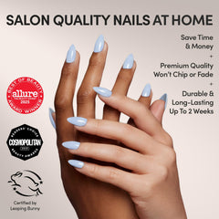Glamnetic : ongles bleus clairs opaques, fini soigné et durable.