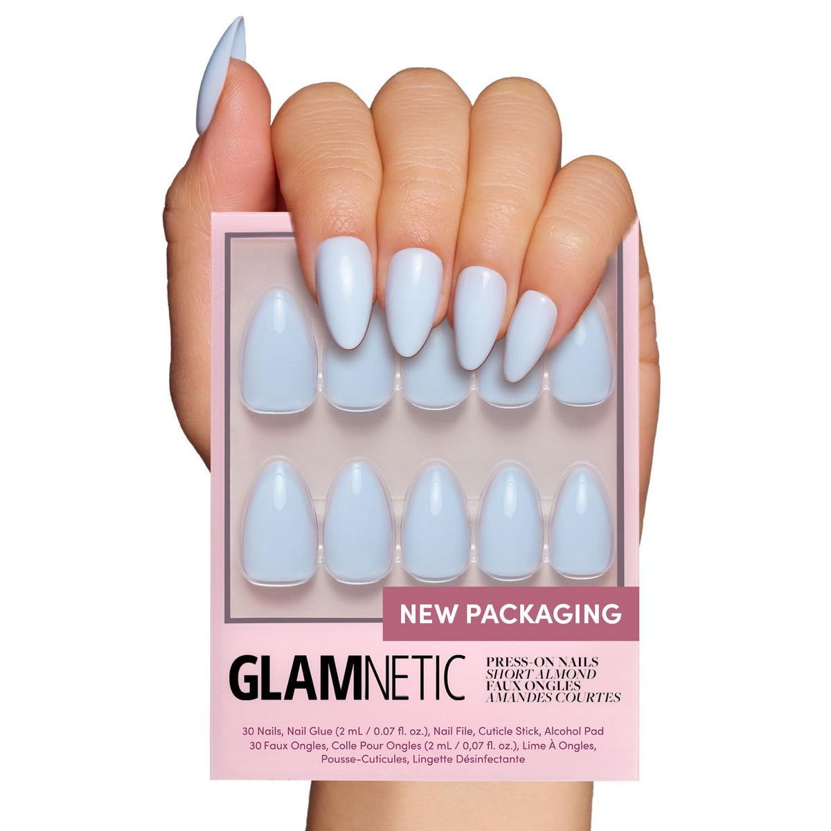 Glamnetic : onglets adhésifs bleu clair brillants et durables.