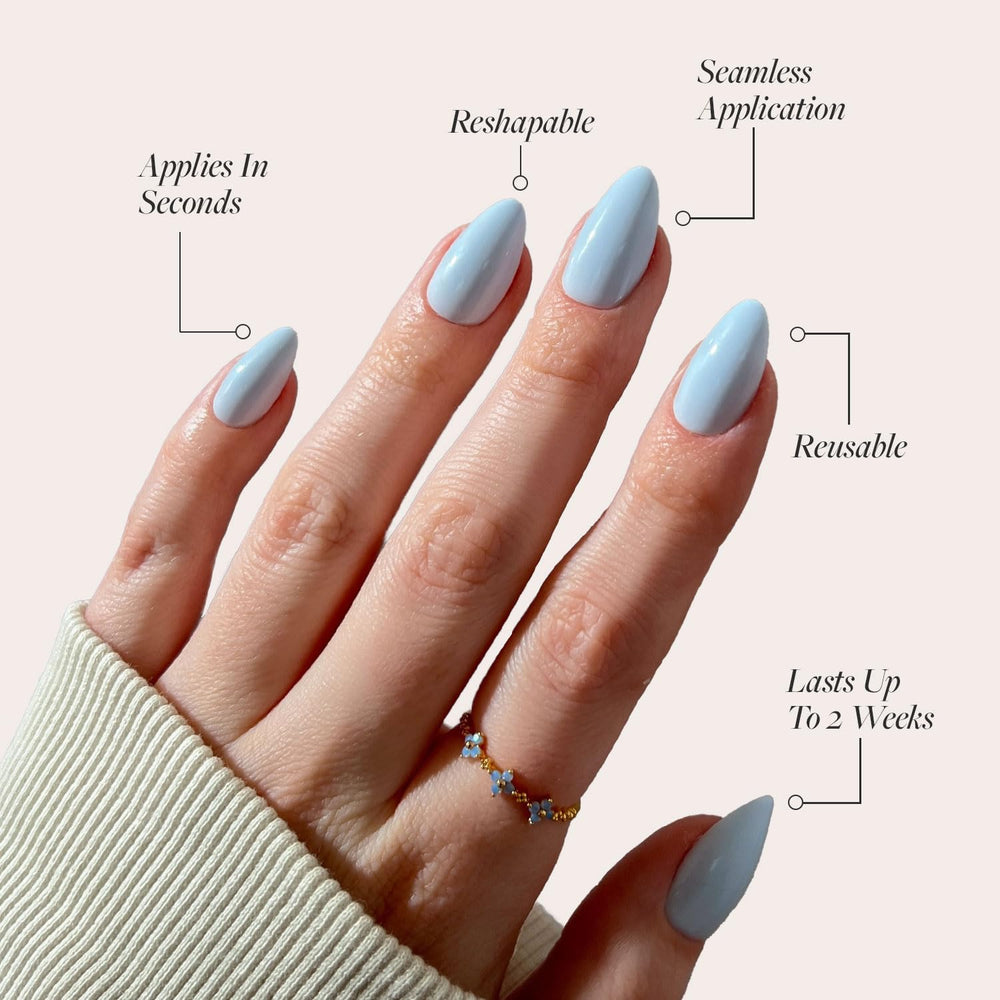 Glamnetic : ongles courts en amande, style net et polyvalent.