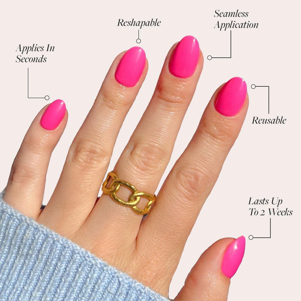 Glamnetic onglets autocollants opaque rose fluo, longueur courte et brillance durable.