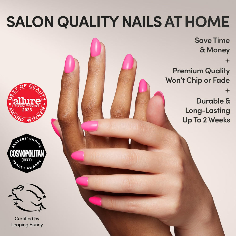 Glamnetic onglets autocollants rose néon brillant, fini opaque durable et tendance.