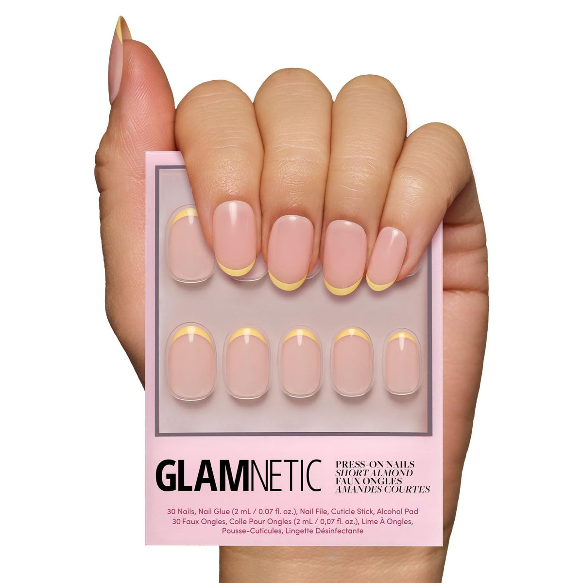 Glamnetic French Butter, pointes jaunes brillantes, fini glossé, look chic et durable.