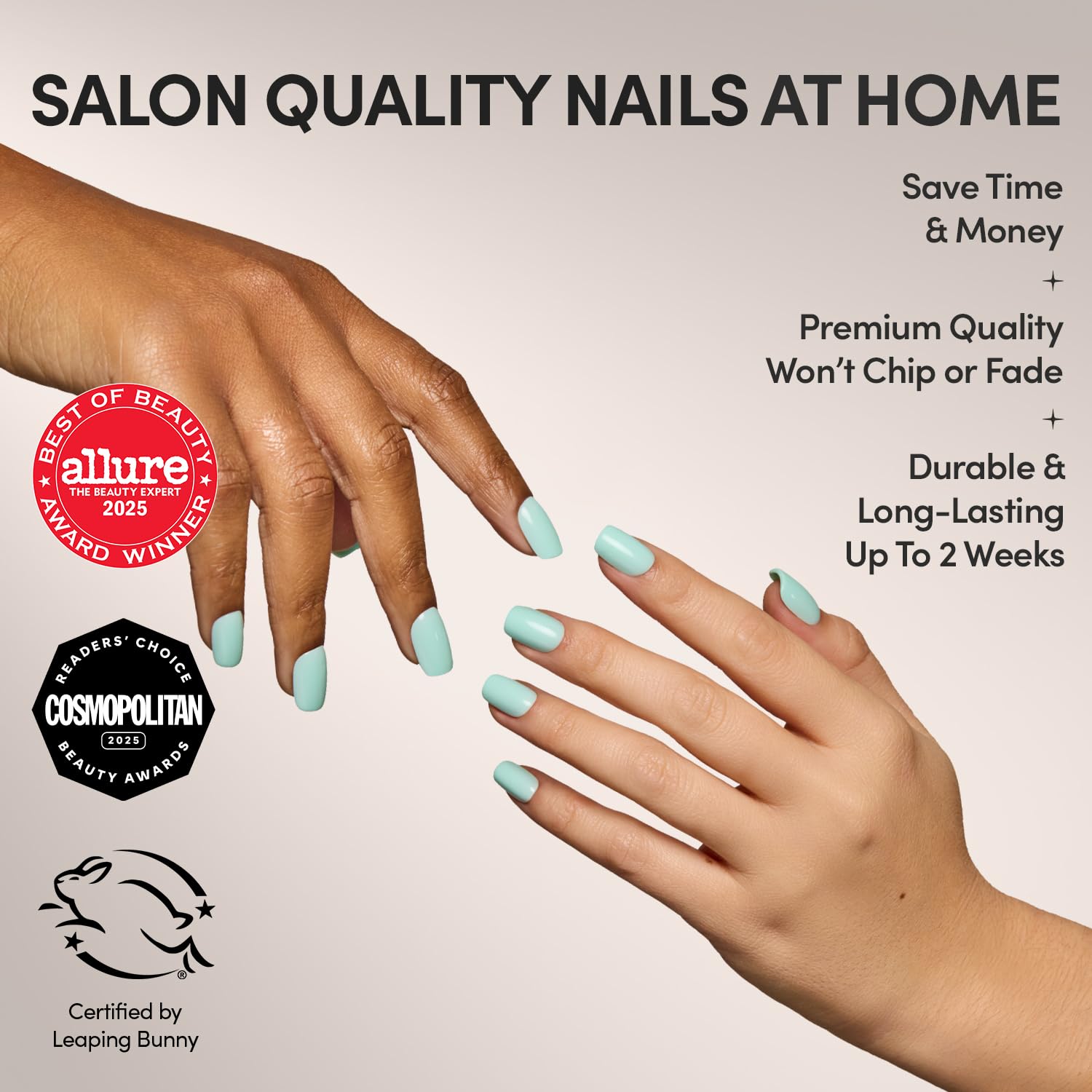 Glamnetic onglets adhésifs bleu-vert doux, fini brillant et durable