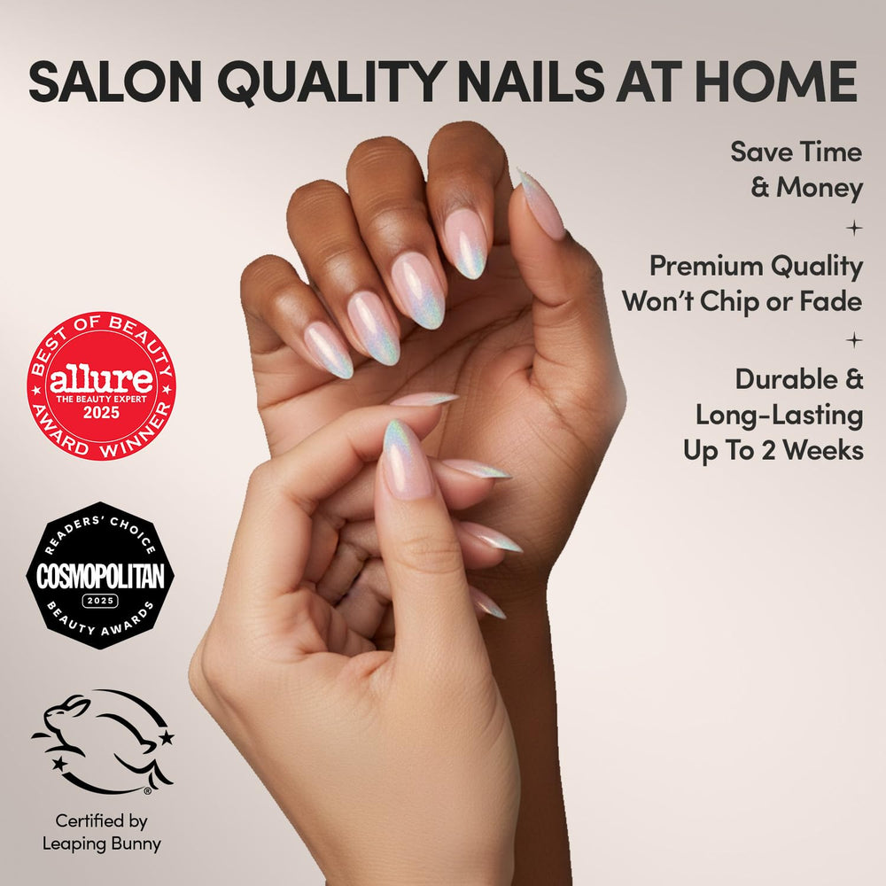 Glamnetic Winter Storm: design iridescent ombré, pose rapide et naturelle près du cuticule.
