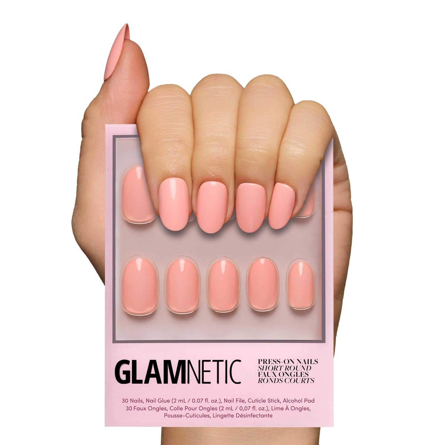 Glamnetic Peach Coral – ongles press-on courts, fini brillant, look rapide et lumineux.
