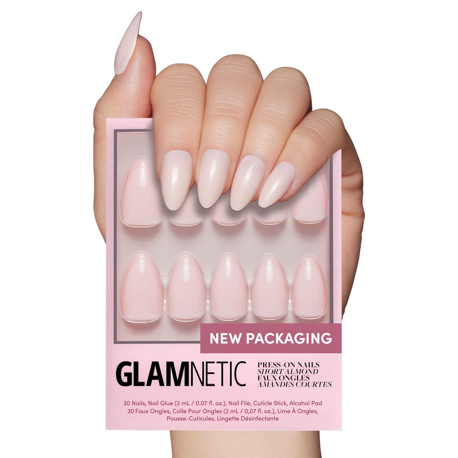 Glamnetic ongles press-on rose ballet avec étui inclus pour rangement facile.