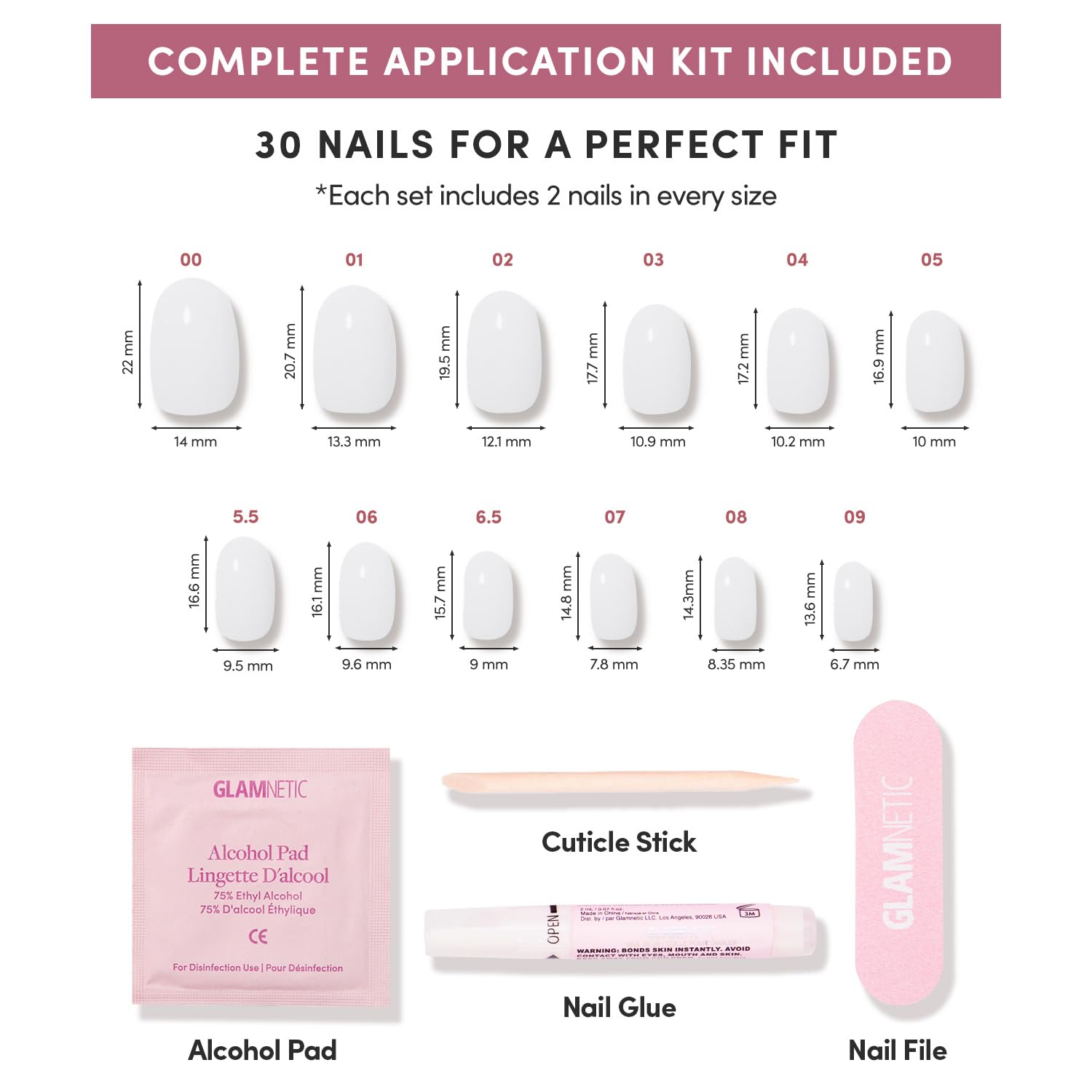 Ongles Glamnetic à poser lait de bain, étui de rangement inclus.