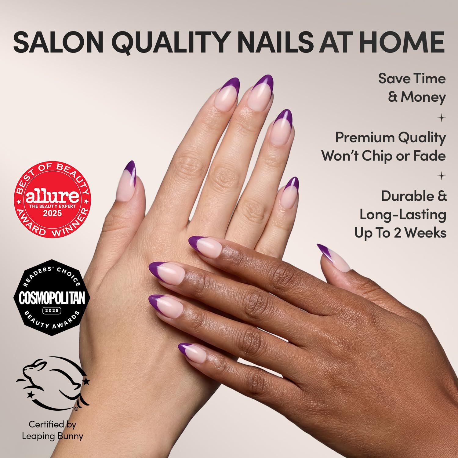 Glamnetic Plum extrémité française prune brillante sur ongles courts pour un style chic.