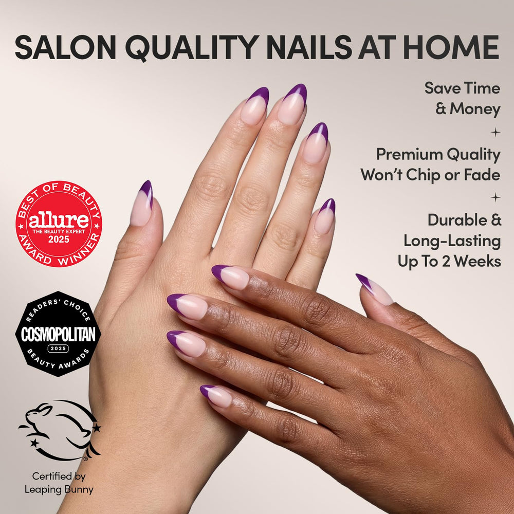 Glamnetic Plum extrémité française prune brillante sur ongles courts pour un style chic.