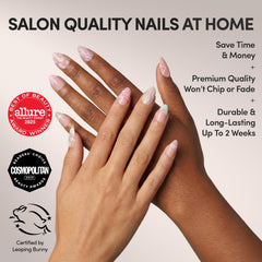 Ongles Glamnetic Wild Card forme amande courte pour un rendu naturel.