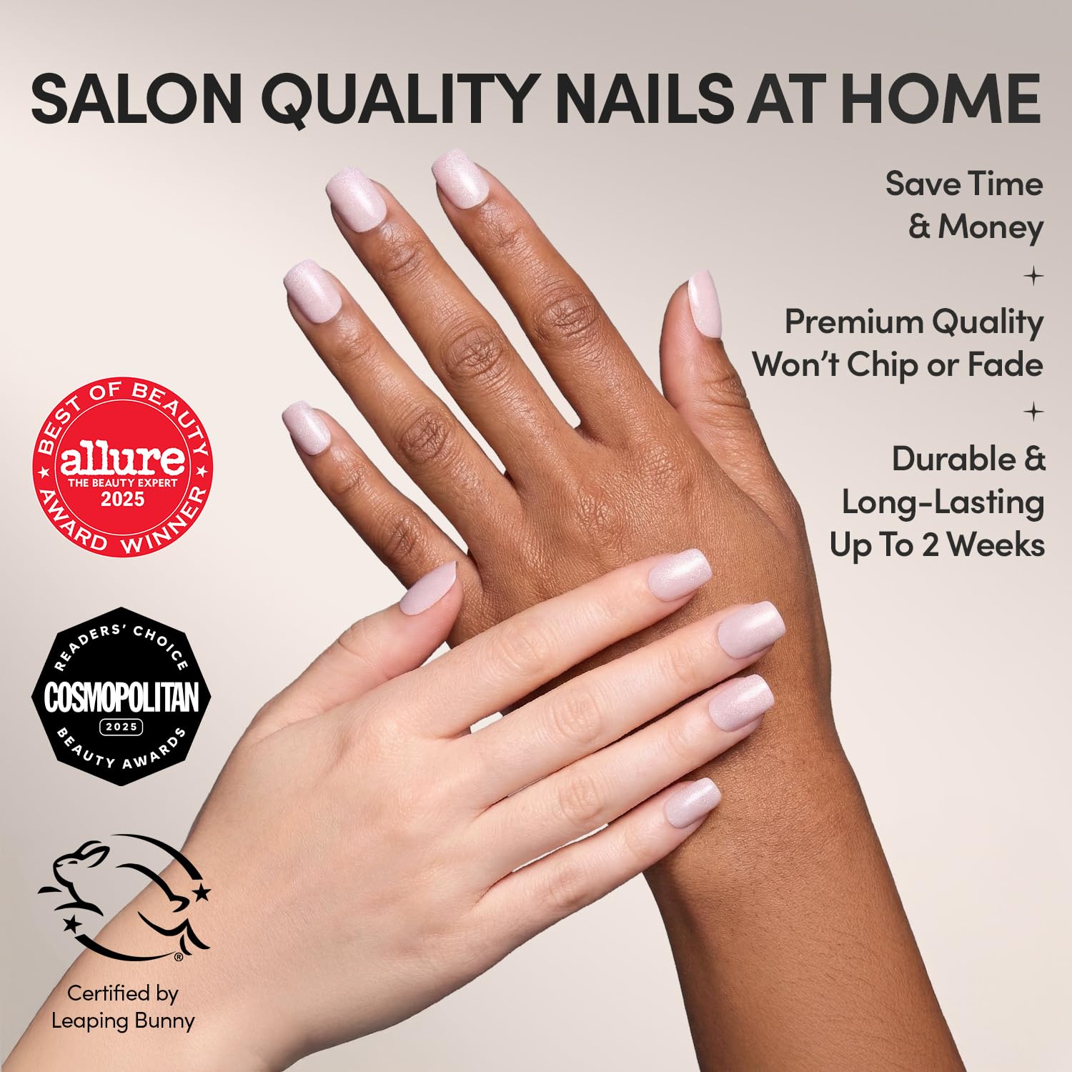 Glamnetic Pinky Promise – ongles court squoval, look quotidien élégant.