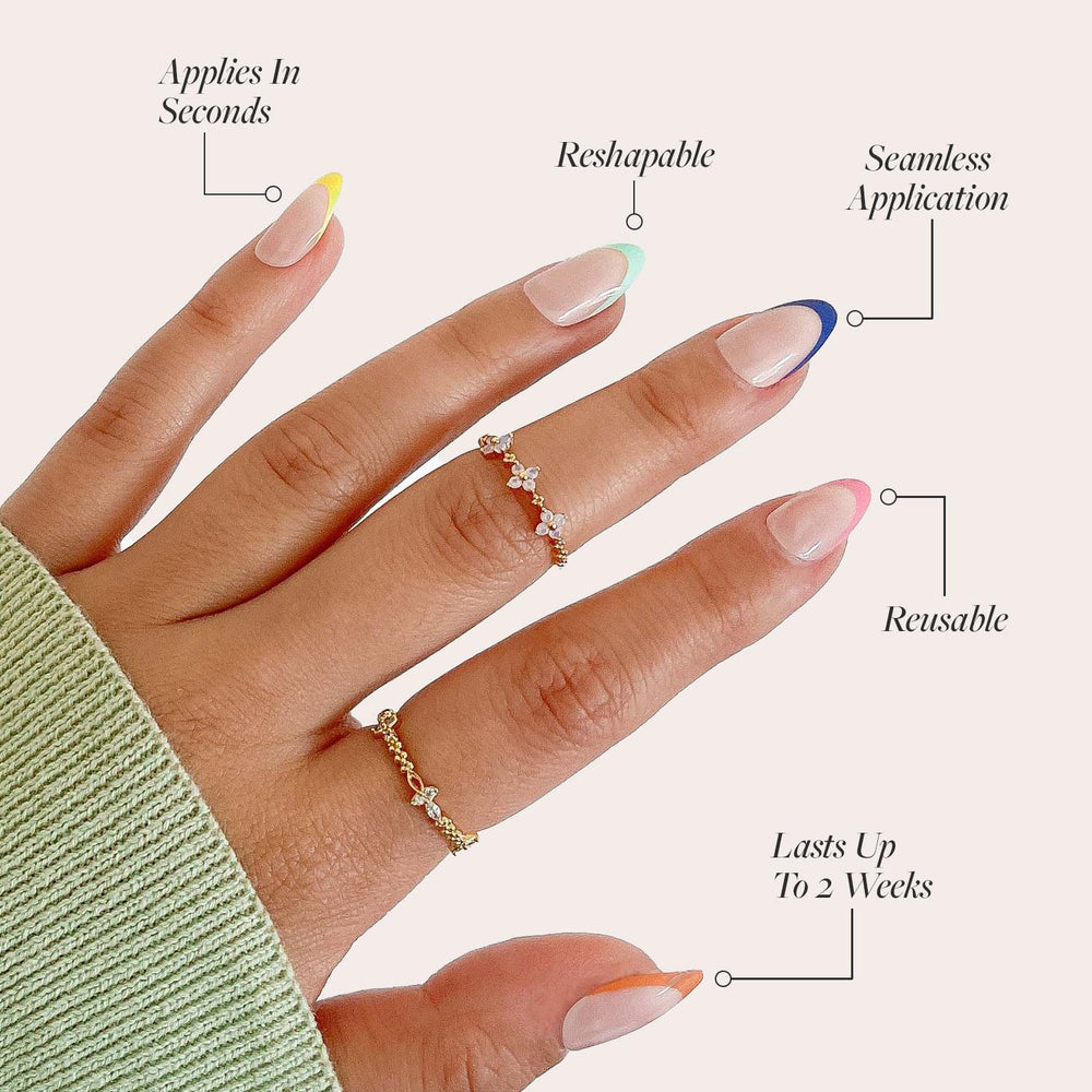 Glamnetic Sprinkles : finition UV et forme amande courte pour un rendu naturel.