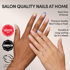 Glamnetic Sprinkles : ongles à pointe française arc-en-ciel pour un look élégant.