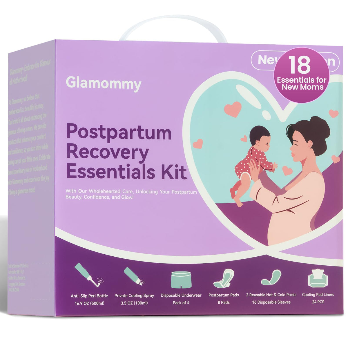 Glamommy bouteille périnée post-partum, nettoyage ciblé et douceur.