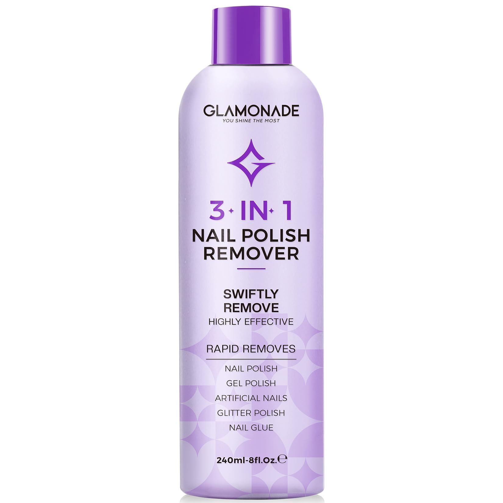 Bouteille Glamonade Dissolvant Acétone 236 ml prête pour un retrait professionnel à domicile