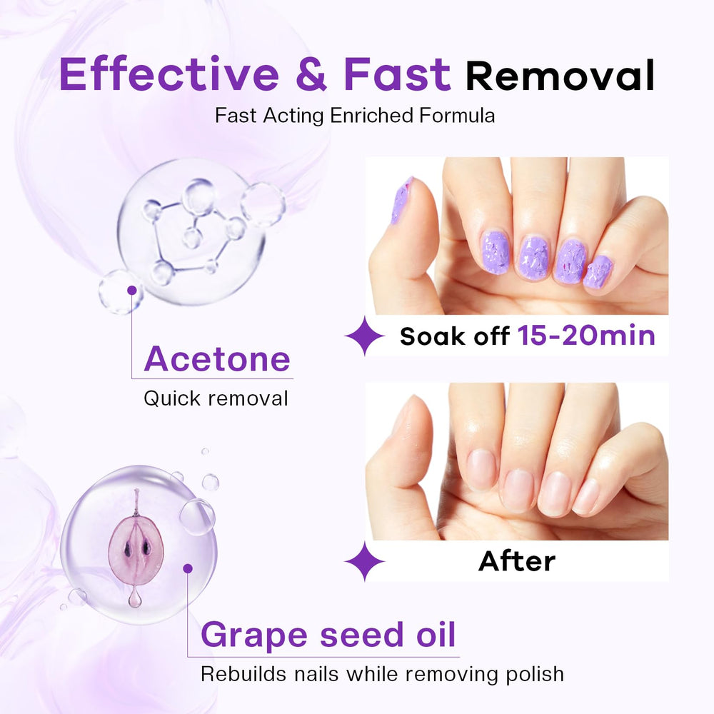 Huile de pépins de raisin enrichissant ce dissolvant pour nourrir les ongles