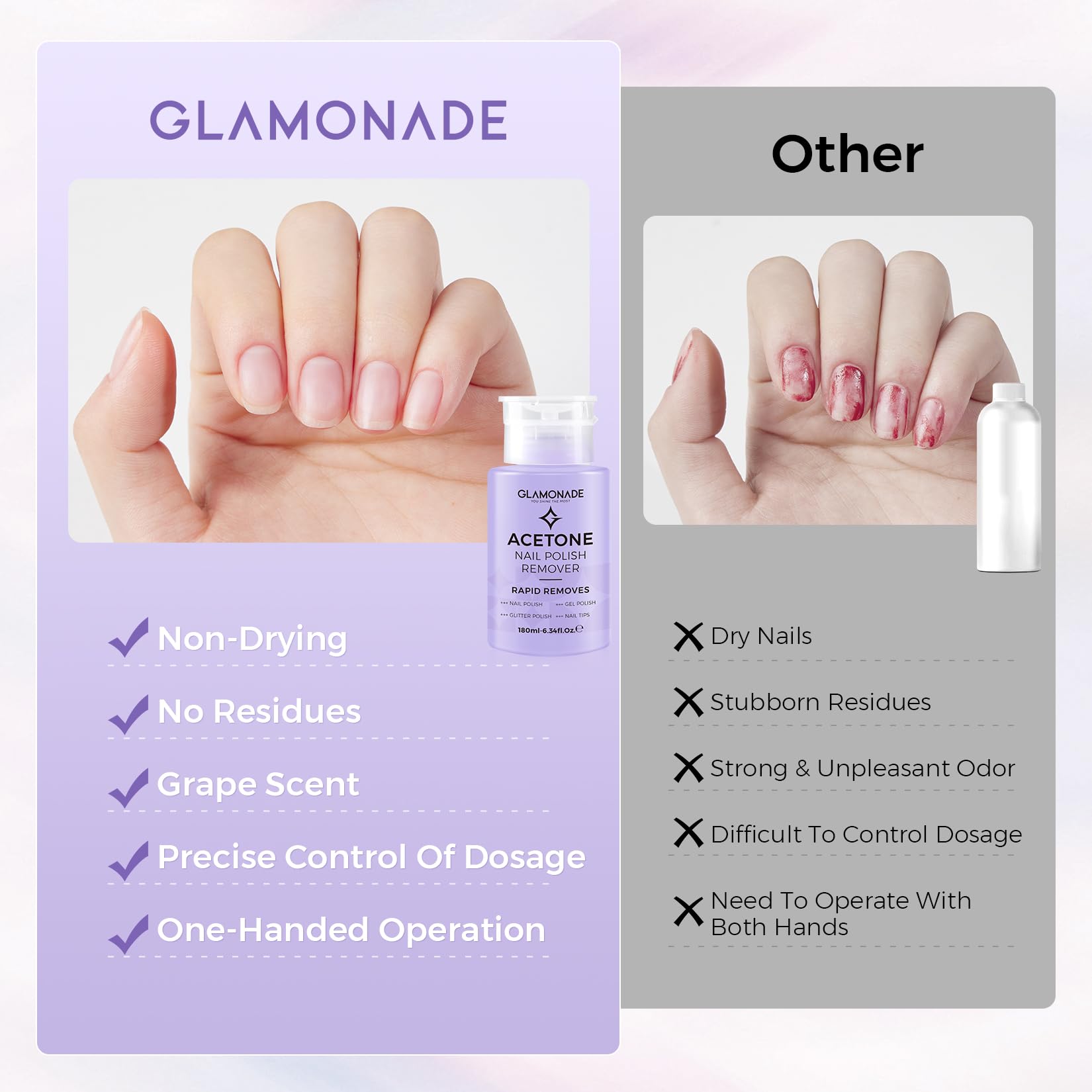 Glamonade: retrait des ongles et des tips facile.