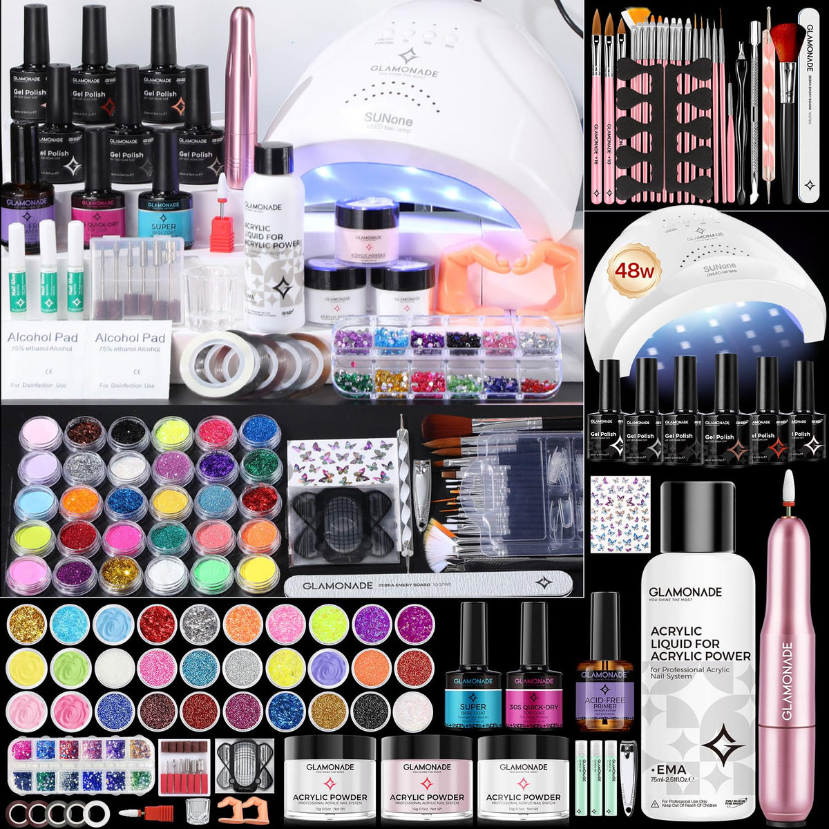 Glamonade kit-acrylique complet pour débutants, tout ce qu'il faut pour démarrer l'art des ongles.