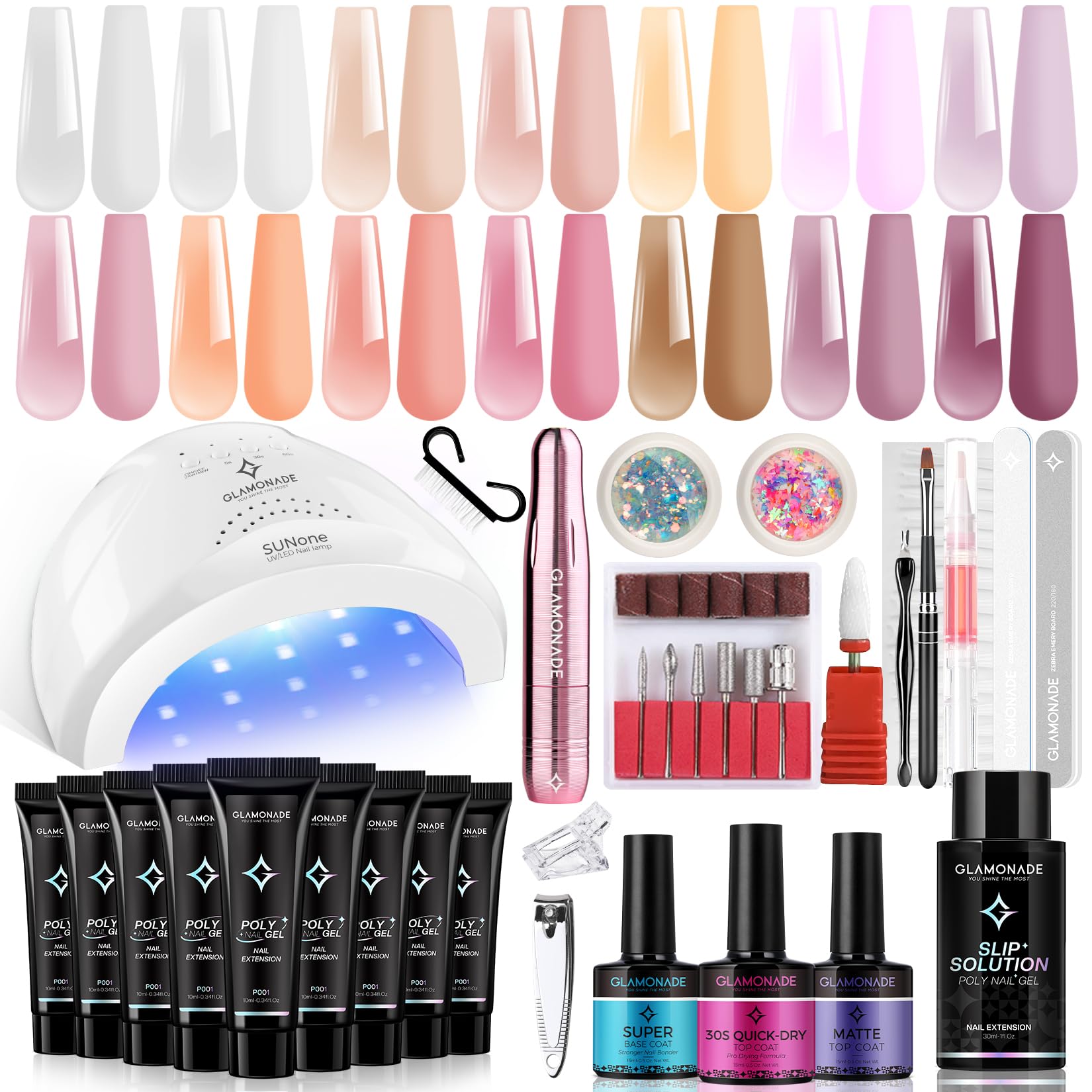 Glamonade kit poly-gel 14 couleurs prêt pour réaliser une manucure artistique à domicile.