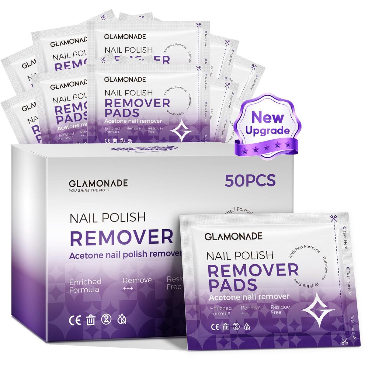 Glamonade pads démaquillant-vernis gel: élimination rapide du vernis sur tous les ongles