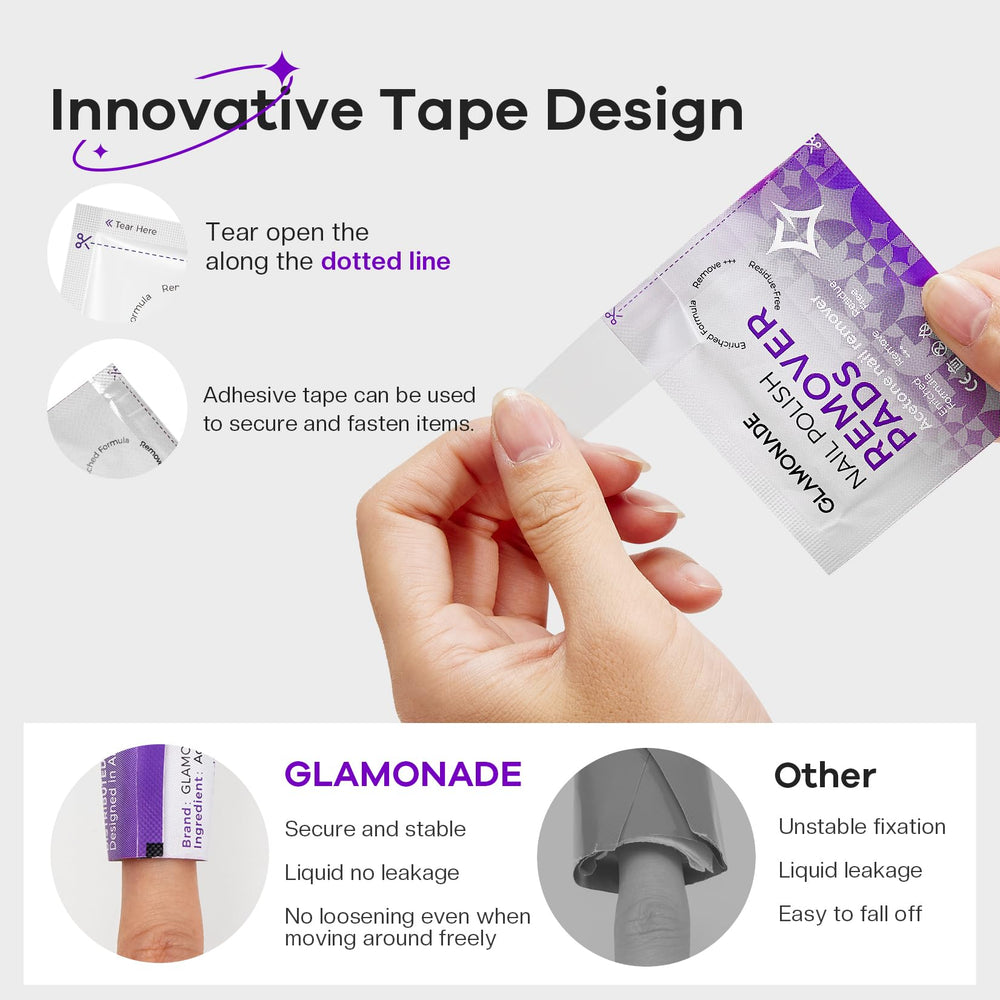Glamonade tampons démaquillants ongles usage rapide, idéal pour les retouches en salon.