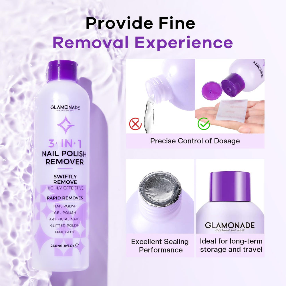Glamonade utilisation rapide 15–20 min – retrait polyvalent du vernis et gel