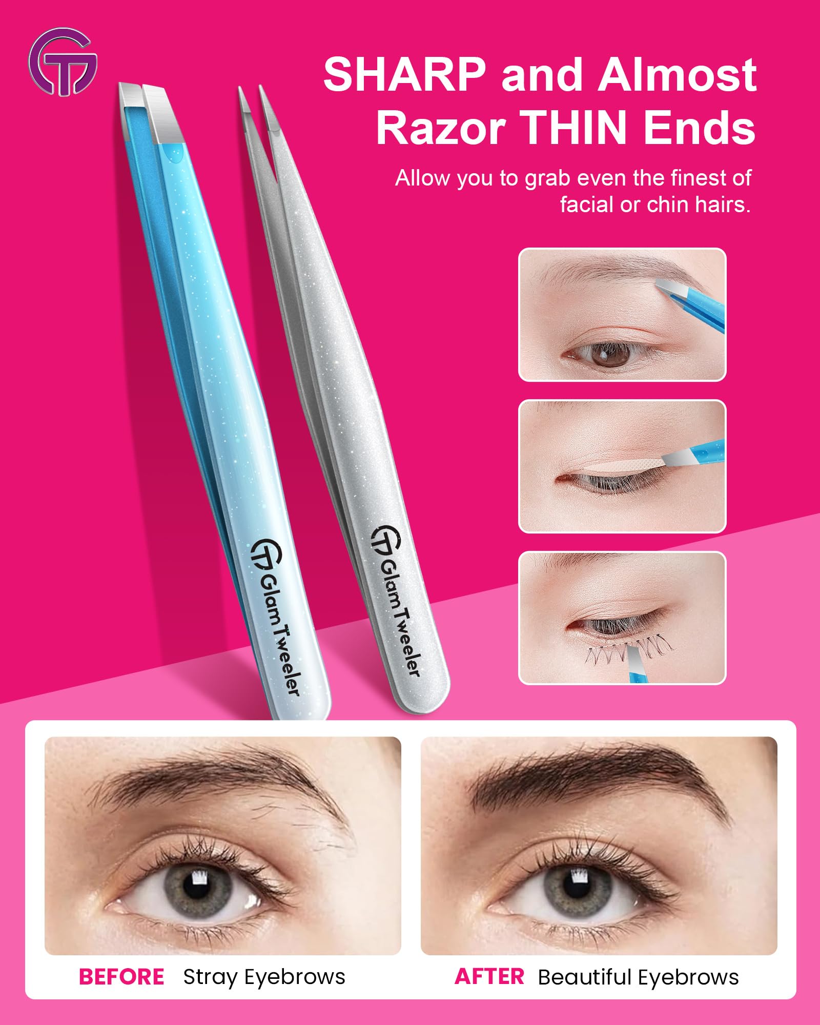 GlamTweeler pinces à poignée confortable, prise en main agréable lors du soin beauté.