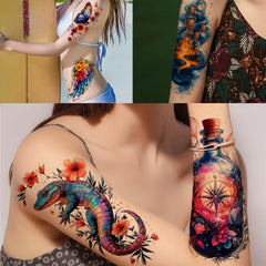 Tatouage temporaire Glaryyears: fleurs colorées pour une fête lumineuse.