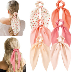 Glaudmeiss chouchou en soie avec nœud cerise rose long ensemble pour un look chic