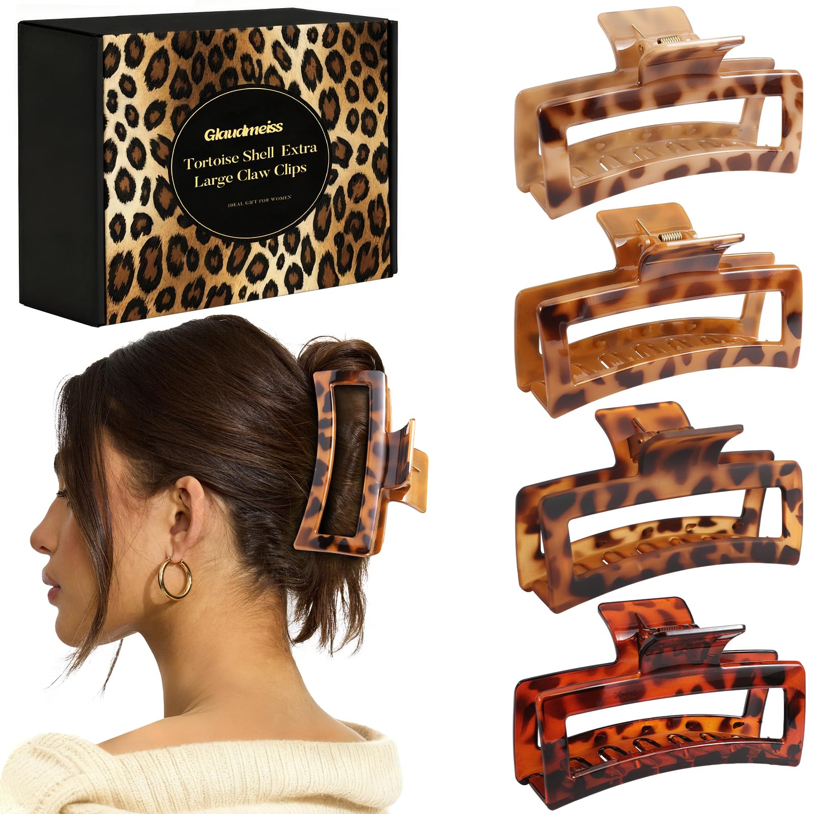 Clip Glaudmeiss extra-large tortue, maintien efficace pour cheveux épais.